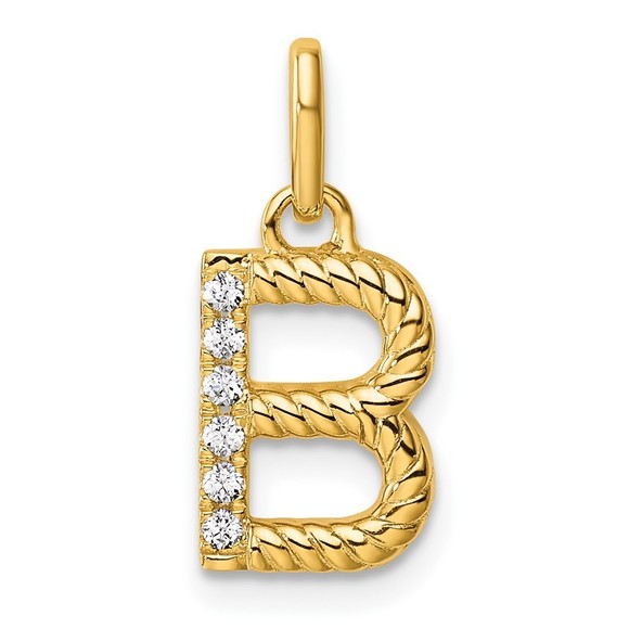 14k Yellow Gold Twisted with .05 ct. Diamond Initial B Charm
